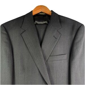 Taylors Row 42S Wool Suit Men's 35x27 Black Pinstripe Professional Formal